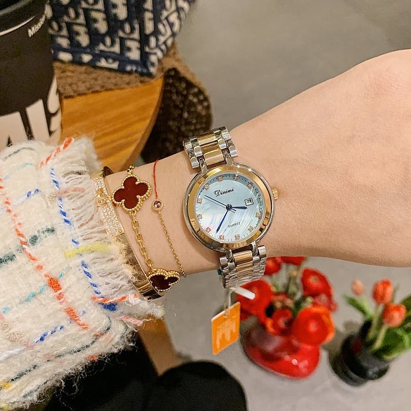 Dinimi fashion simple temperament steel belt quartz retro diamond scale ladies watch female watch 5