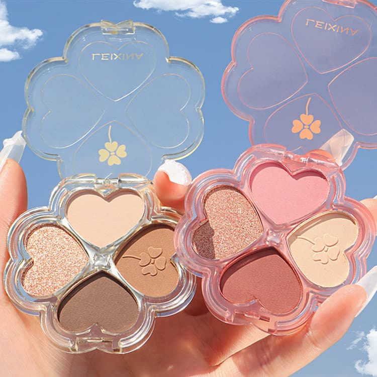 Lucky Clover Four-Color Eyeshadow Palette is light, easy to apply, whitening, women's touch-up, matte earthy pearlescent with glitter 4