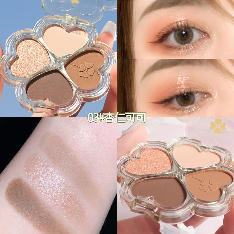 Lucky Clover Four-Color Eyeshadow Palette is light, easy to apply, whitening, women's touch-up, matte earthy pearlescent with glitter 7