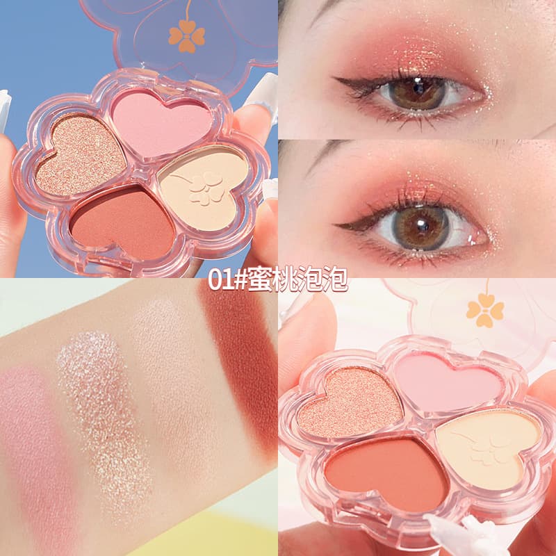 Lucky Clover Four-Color Eyeshadow Palette is light, easy to apply, whitening, women's touch-up, matte earthy pearlescent with glitter 8