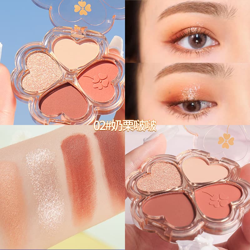 Lucky Clover Four-Color Eyeshadow Palette is light, easy to apply, whitening, women's touch-up, matte earthy pearlescent with glitter 9