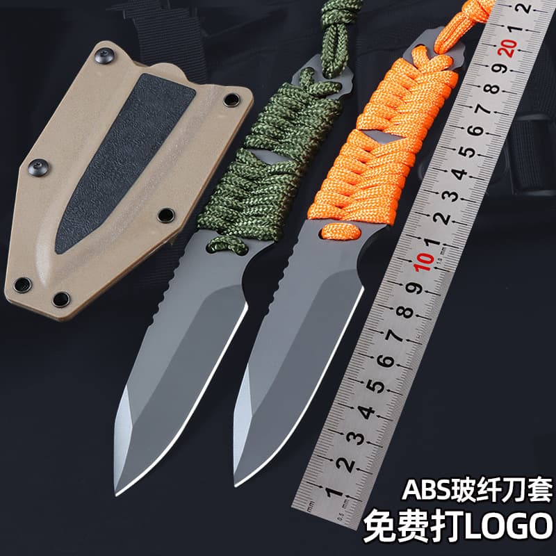 Outdoor straight knife integrated K sheath camping survival broken window tool knife high hardness stainless steel small multi-function