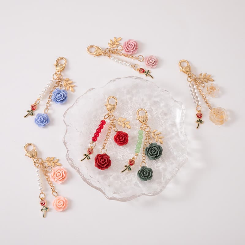 ins Japanese rose resin camellia alloy door buckle car key chain accessories u disk pendant car pendant 3