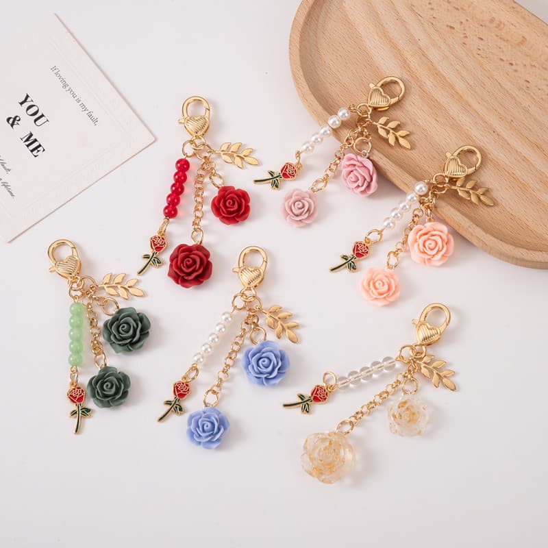 ins Japanese rose resin camellia alloy door buckle car key chain accessories u disk pendant car pendant 4