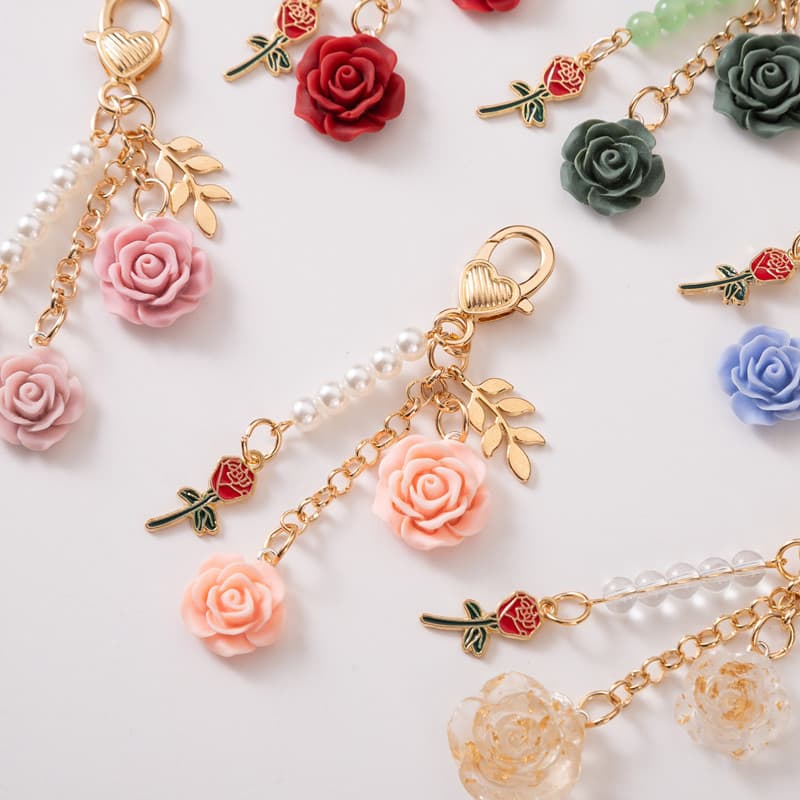 ins Japanese rose resin camellia alloy door buckle car key chain accessories u disk pendant car pendant 5
