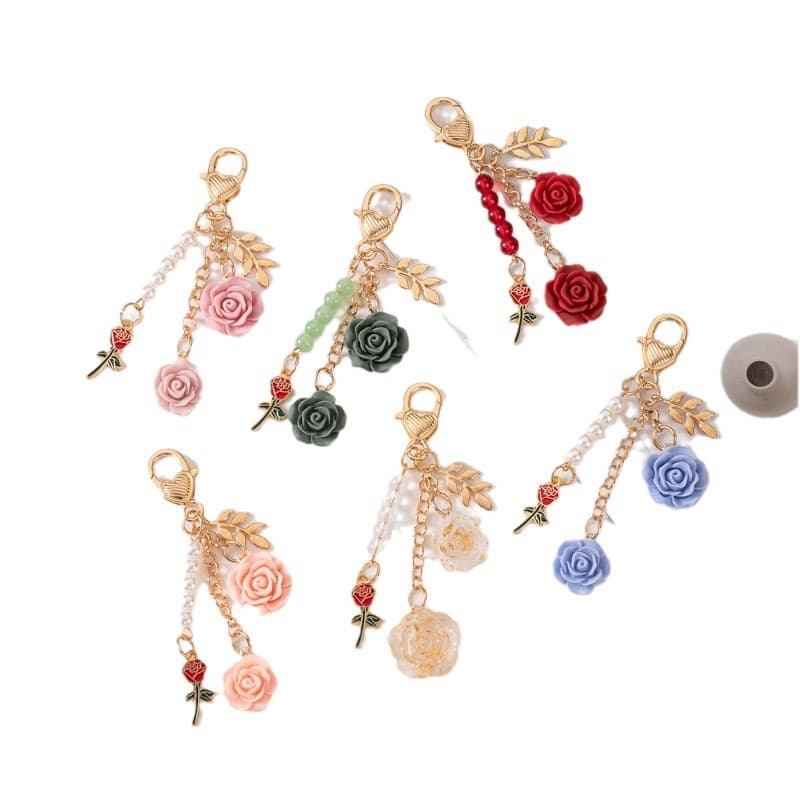ins Japanese rose resin camellia alloy door buckle car key chain accessories u disk pendant car pendant 6