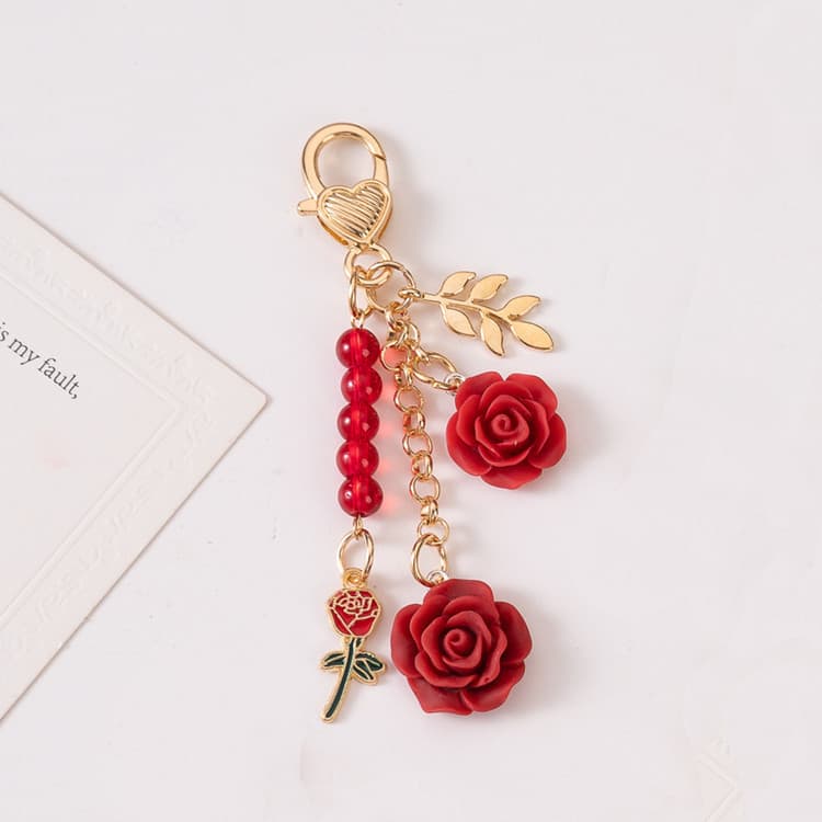 ins Japanese rose resin camellia alloy door buckle car key chain accessories u disk pendant car pendant 10