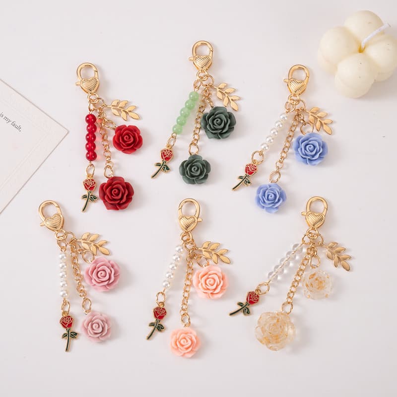 ins Japanese rose resin camellia alloy door buckle car key chain accessories u disk pendant car pendant 1