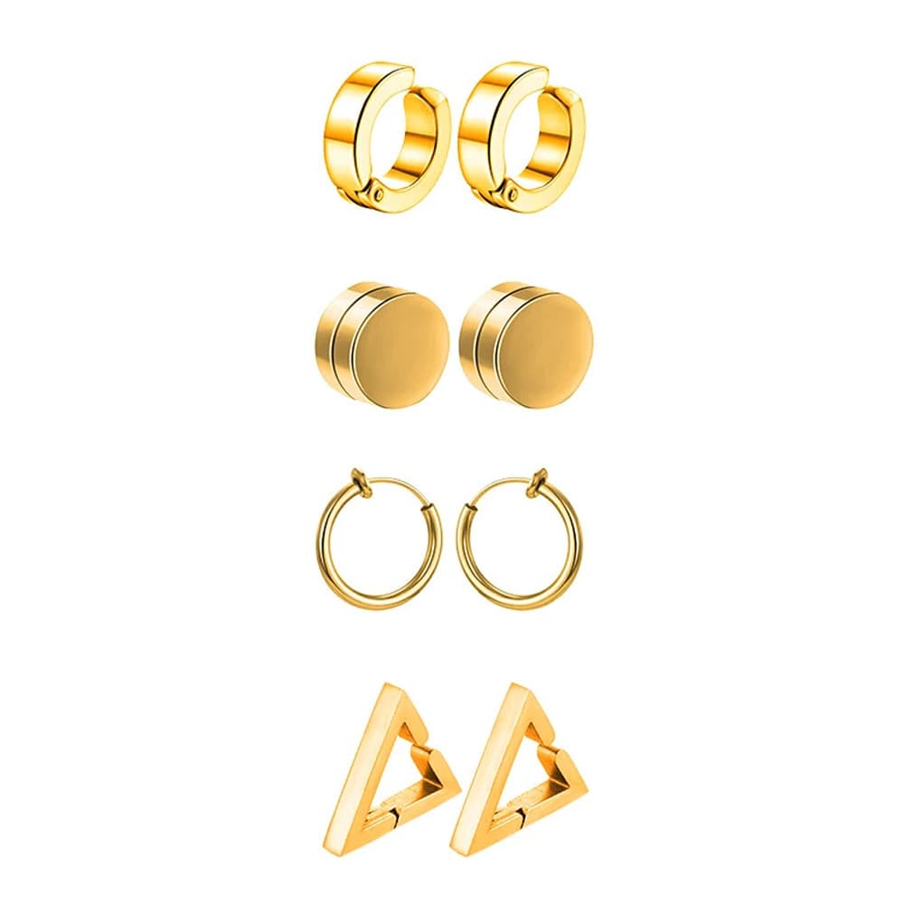 Cross-border 12 pairs of stainless steel pierced earrings triangle coil ear buckle magnet round cake combination set AliExpress 6