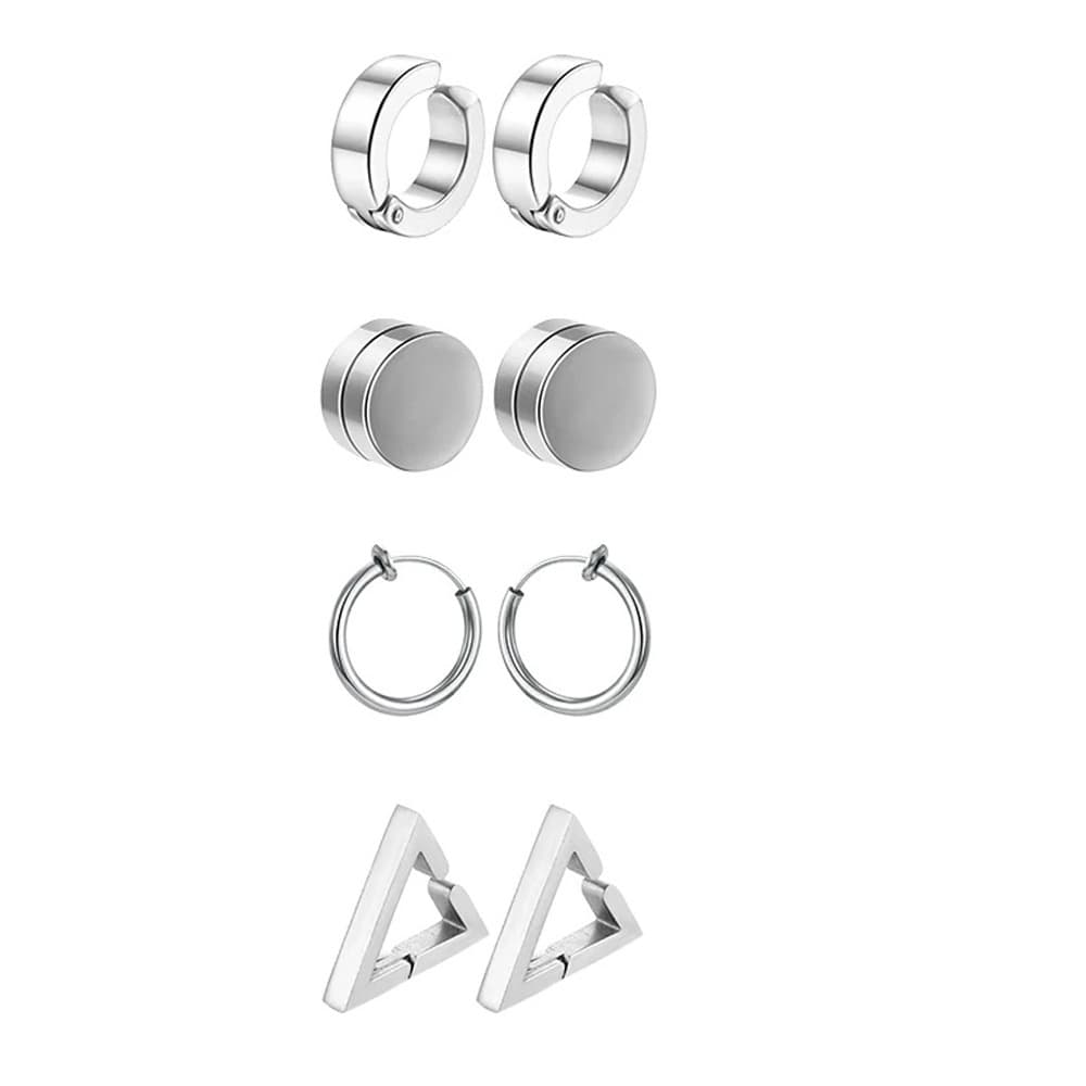 Cross-border 12 pairs of stainless steel pierced earrings triangle coil ear buckle magnet round cake combination set AliExpress 7