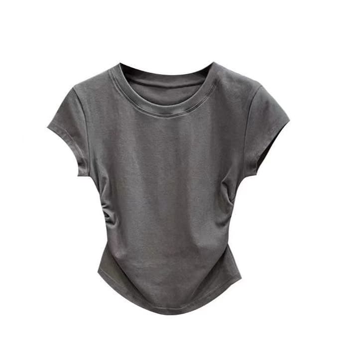 ins hot girl pure desire waist T-shirt short-sleeved women's summer new solid color bottoming pullover slim top women's trendy wholesale 7