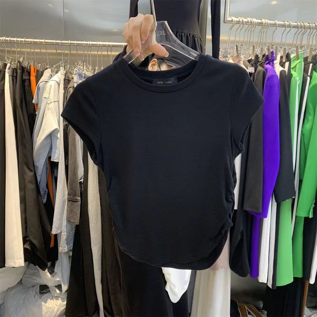 ins hot girl pure desire waist T-shirt short-sleeved women's summer new solid color bottoming pullover slim top women's trendy wholesale 9
