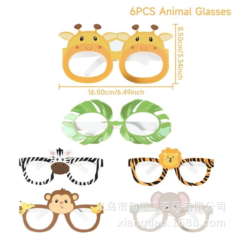 Animal Birthday Atmosphere Paper Glasses Festival Paper Mask Photo Props Dress Up Peripheral Party Decoration Supplies 7