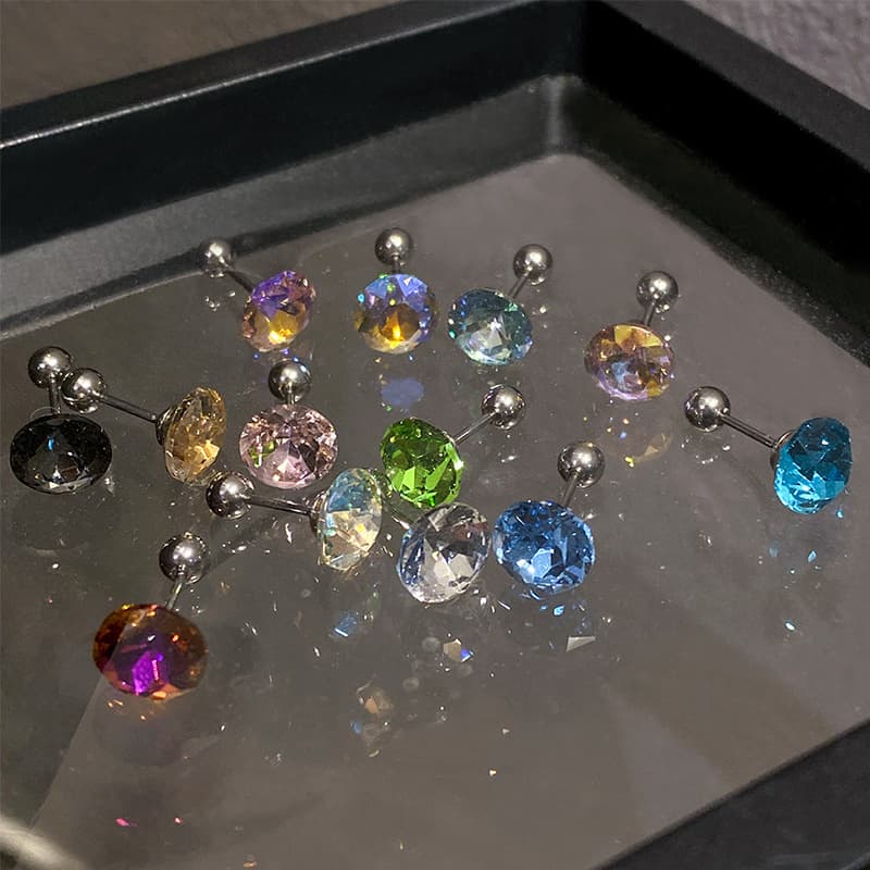 Explosive Huazi 8mm earrings, ear bones, cochlear nails, ultra-flash colored diamonds, no need to remove titanium steel earrings for sleeping, temperament small earrings 2