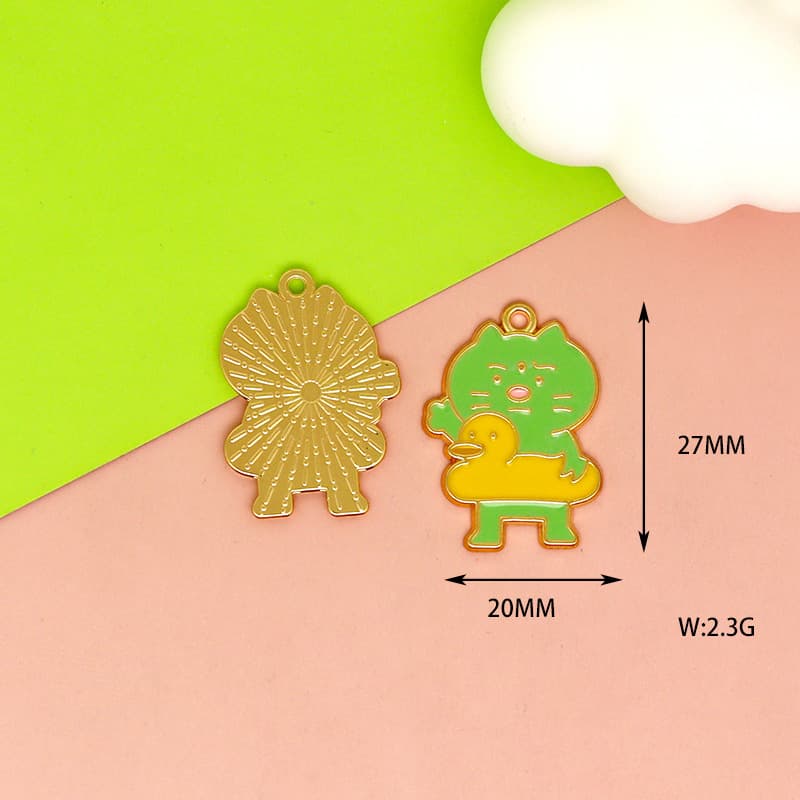 Cute animal avatar DIY jewelry accessories bear and rabbit alloy dripping oil necklace pendant bag decoration handmade 8