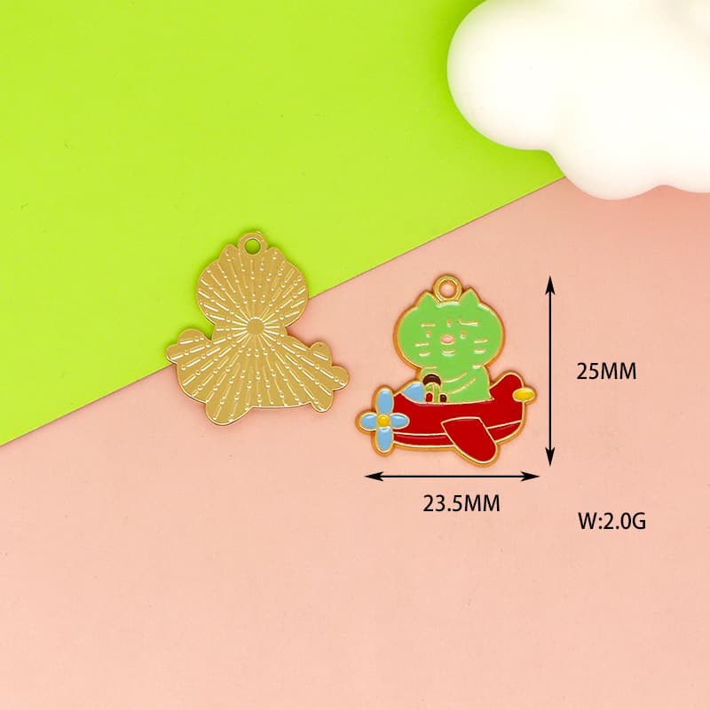 Cute animal avatar DIY jewelry accessories bear and rabbit alloy dripping oil necklace pendant bag decoration handmade 9