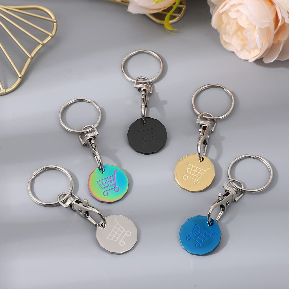 European and American cross-border foreign trade 12-sided stainless steel keychain supermarket push cart logo coin metal accessories 5