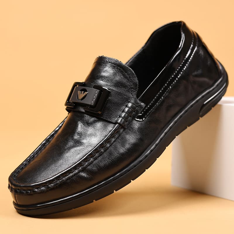 2024 first layer cowhide men's bean shoes genuine leather loafers men's casual leather shoes high-end single shoes round toe men's shoes 8