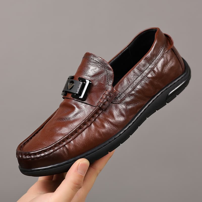 2024 first layer cowhide men's bean shoes genuine leather loafers men's casual leather shoes high-end single shoes round toe men's shoes 1