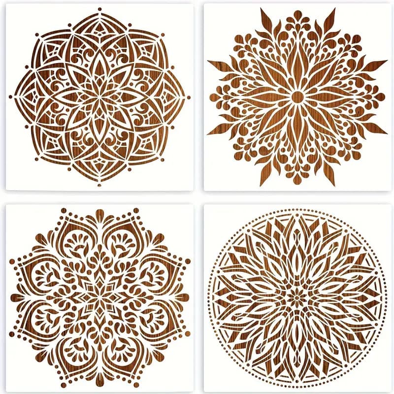 Cross-border Amazon spray painting template 4-piece set mandala template children diy drawing painting template hollow template 2