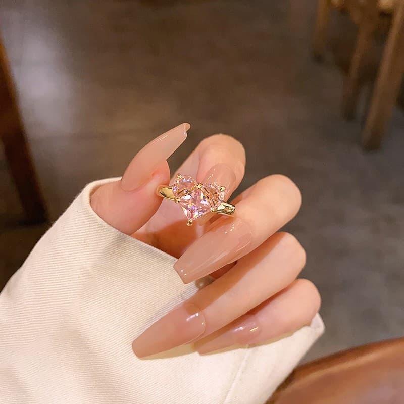 Korean version of light luxury niche pink love three-piece jewelry set for women ins earrings necklace ring jewelry set wholesale 8