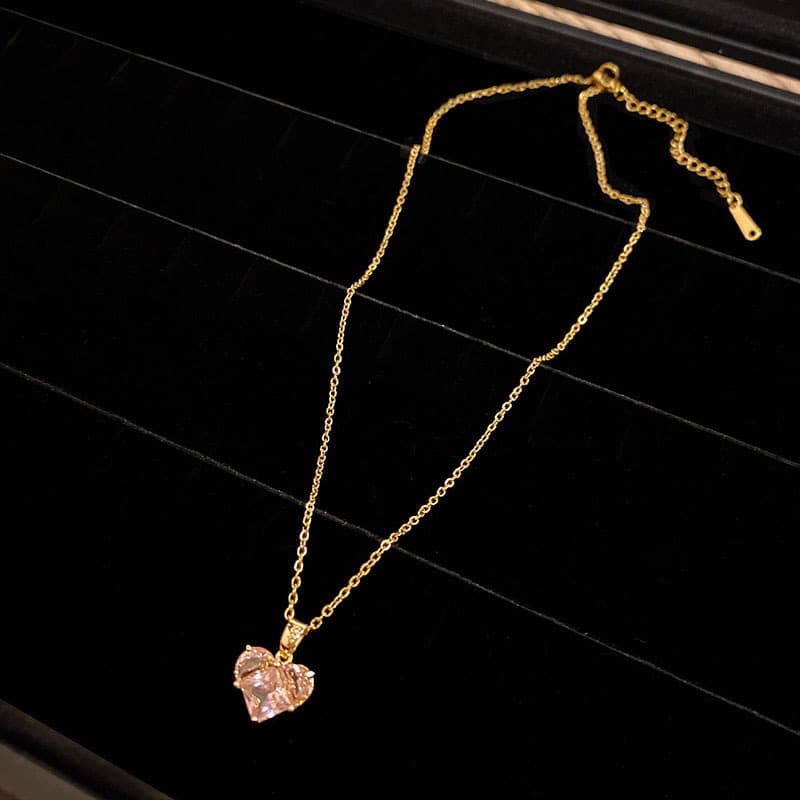 Korean version of light luxury niche pink love three-piece jewelry set for women ins earrings necklace ring jewelry set wholesale 9