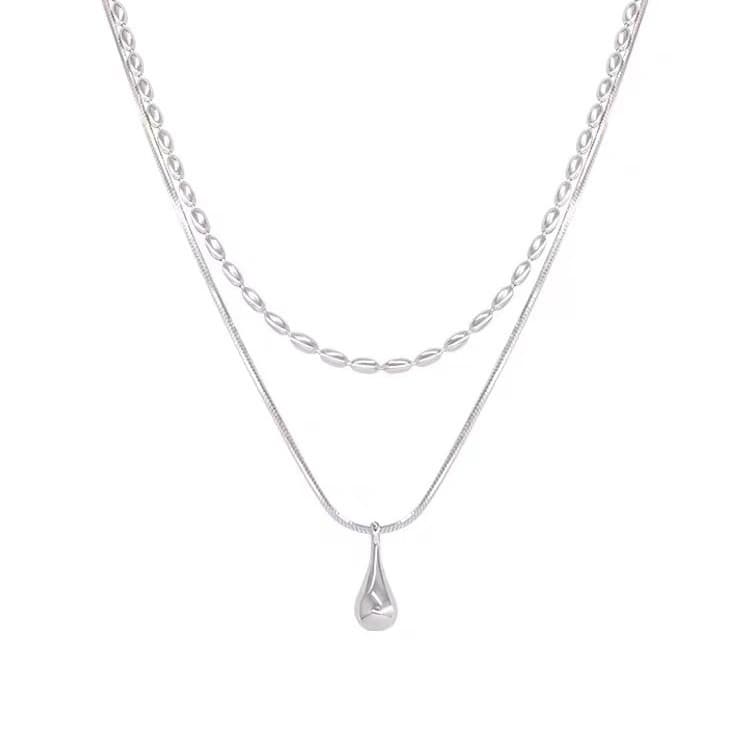 Cold style double layer water drop pendant necklace wholesale light luxury simple high-end stacked rice grain clavicle chain jewelry for women 6