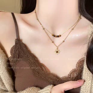 Cold style double layer water drop pendant necklace wholesale light luxury simple high-end stacked rice grain clavicle chain jewelry for women 8