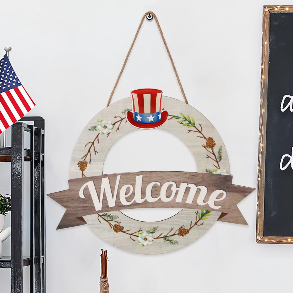 Christmas Party Seasonal Replaceable Welcome Wooden Sign Home Decoration Door Sign Multi-Festival Elements Wooden Hanging Sign 4