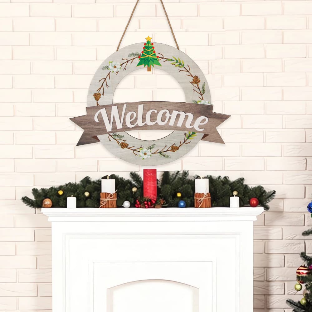 Christmas Party Seasonal Replaceable Welcome Wooden Sign Home Decoration Door Sign Multi-Festival Elements Wooden Hanging Sign 5