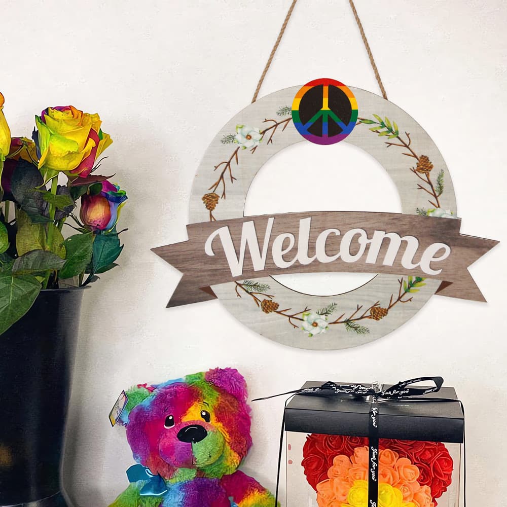 Christmas Party Seasonal Replaceable Welcome Wooden Sign Home Decoration Door Sign Multi-Festival Elements Wooden Hanging Sign 1