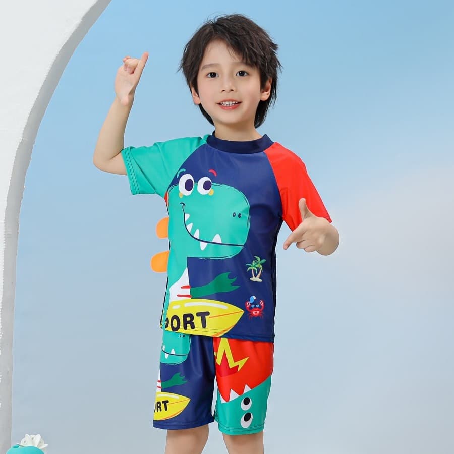 Children's split swimsuit, boy's short-sleeved sun protection swimming suit, baby wetsuit, surf suit, UPF sports style 3