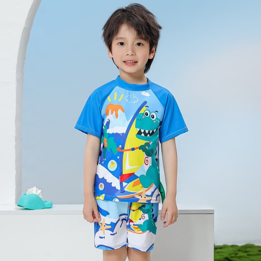 Children's split swimsuit, boy's short-sleeved sun protection swimming suit, baby wetsuit, surf suit, UPF sports style 5