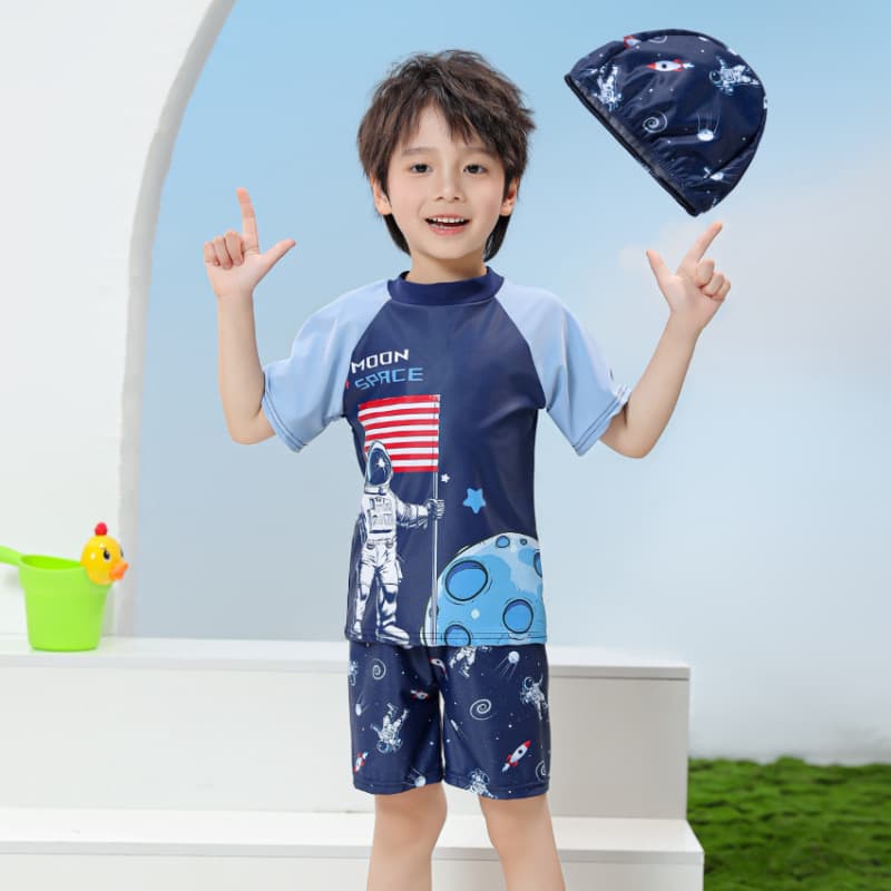 Children's split swimsuit, boy's short-sleeved sun protection swimming suit, baby wetsuit, surf suit, UPF sports style 7