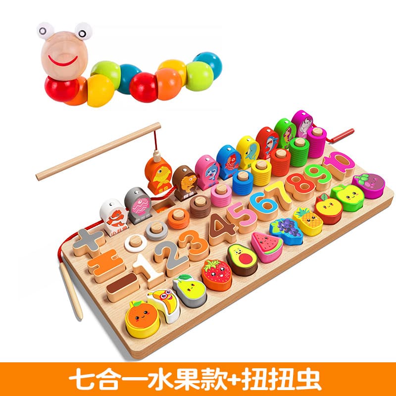 Puzzle toys Montessori early education puzzle for children 1 to 3 years old boys and girls baby enlightenment wooden building blocks assembly 10