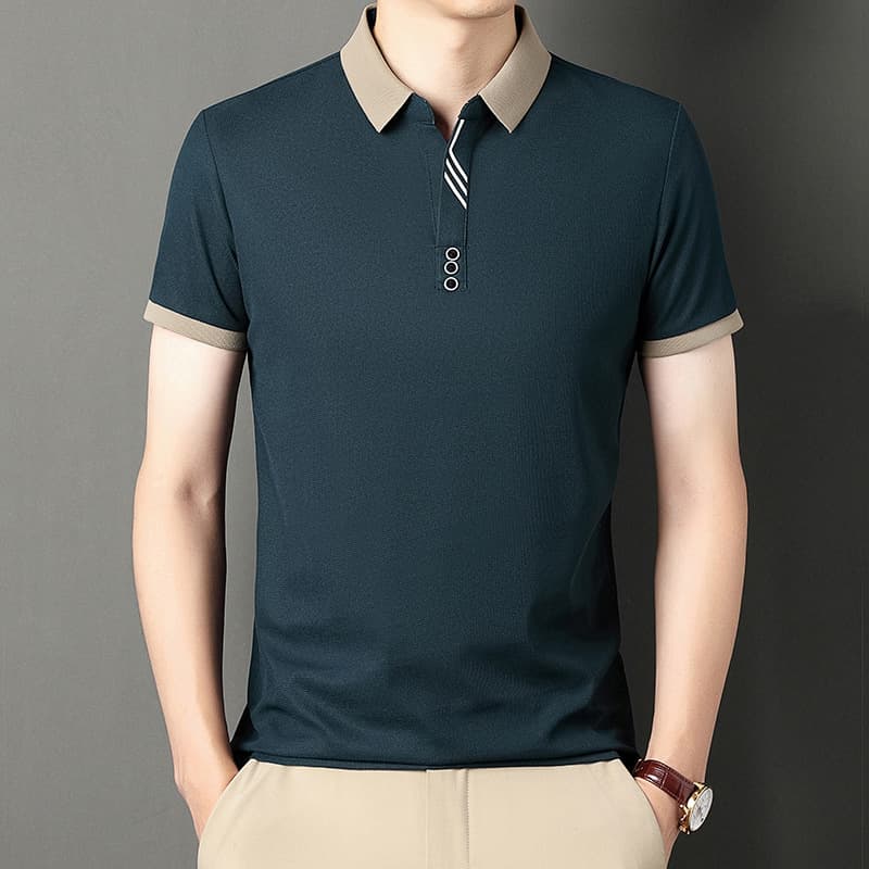 A new drop-shipping original men's short-sleeved Polo shirt, high-end business casual, no-iron elastic summer shirt 2