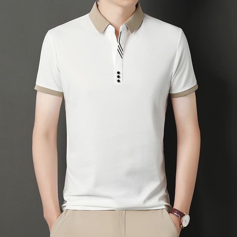 A new drop-shipping original men's short-sleeved Polo shirt, high-end business casual, no-iron elastic summer shirt 5
