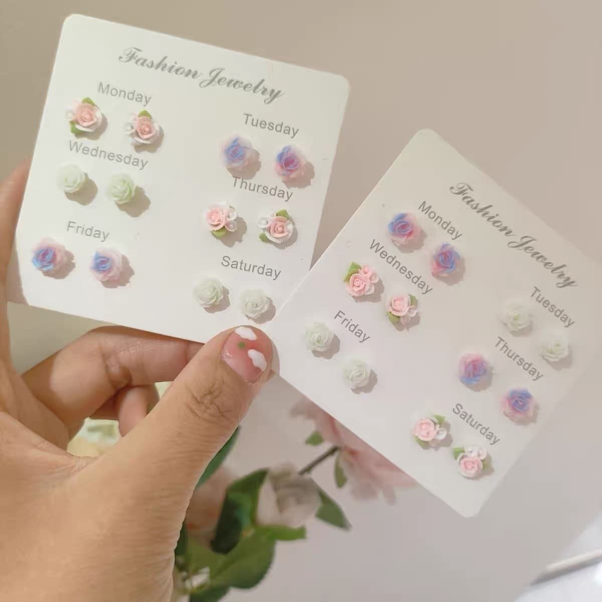 Pink Silver Needle Simple Niche Super Exquisite Flower Earrings 2024 New Trendy Girls Student Earrings Set Fresh 1