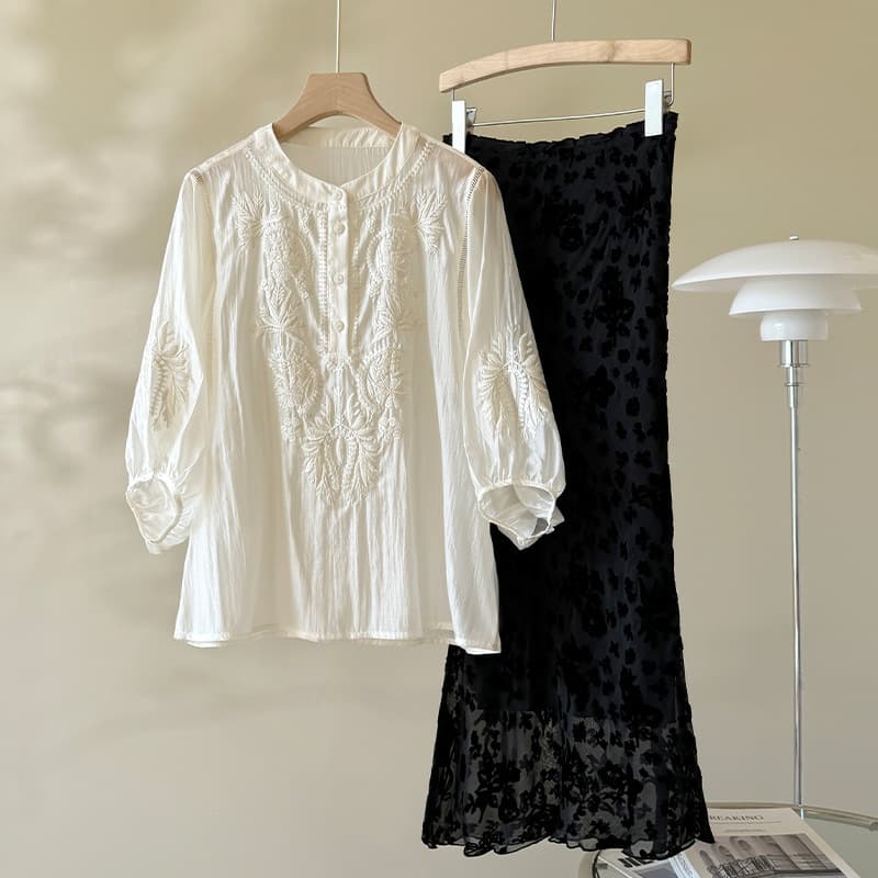 Endi New Chinese Embroidered Shirt Skirt Suit Women's 2026 Summer New Sun Protection Jacket Skirt 2