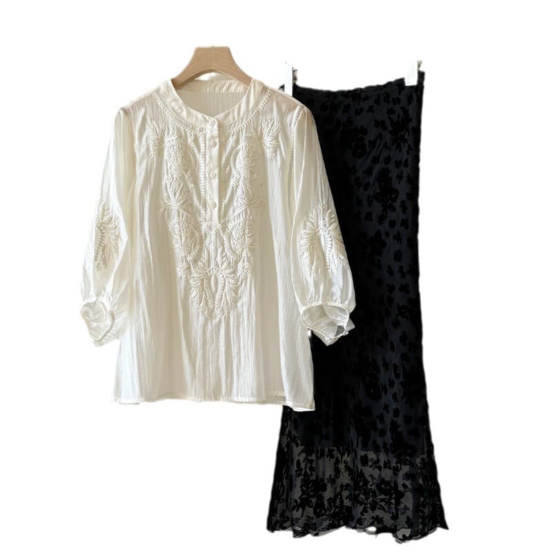 Endi New Chinese Embroidered Shirt Skirt Suit Women's 2026 Summer New Sun Protection Jacket Skirt 6