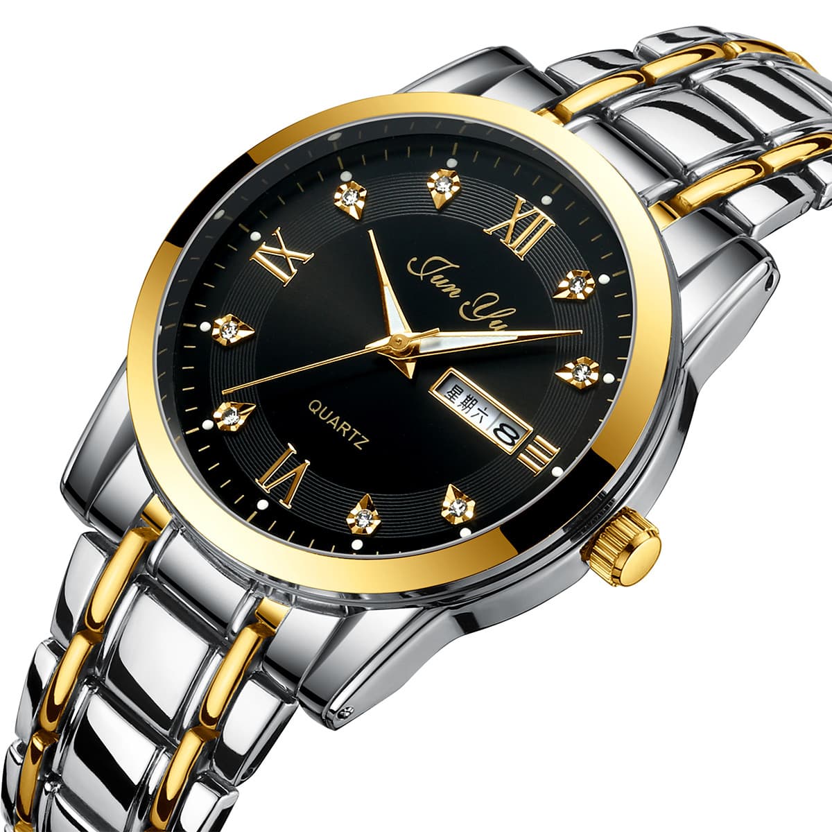 Men's watch fully automatic non-mechanical quartz watch dual calendar middle-aged and elderly business luminous waterproof steel belt 4
