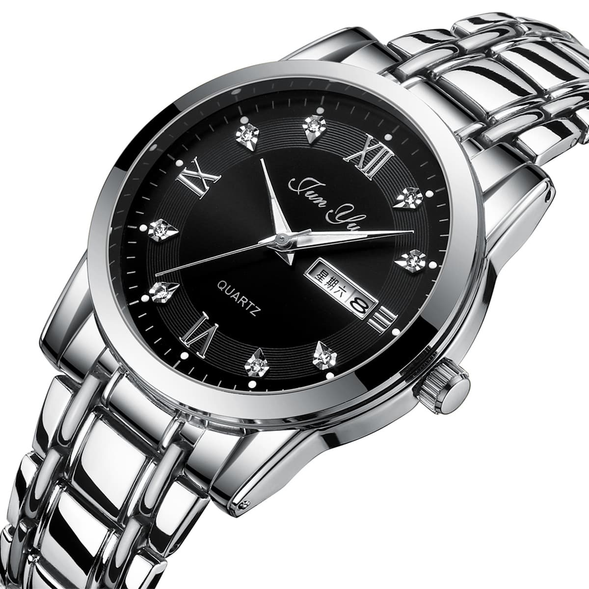 Men's watch fully automatic non-mechanical quartz watch dual calendar middle-aged and elderly business luminous waterproof steel belt 6