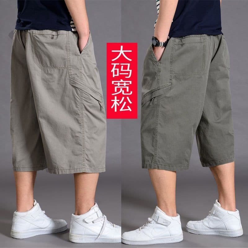 Summer sports three-quarter pants for men, loose shorts, large size wide-leg pants for fat men, casual thin section, seven-cent workwear mid-pants 6