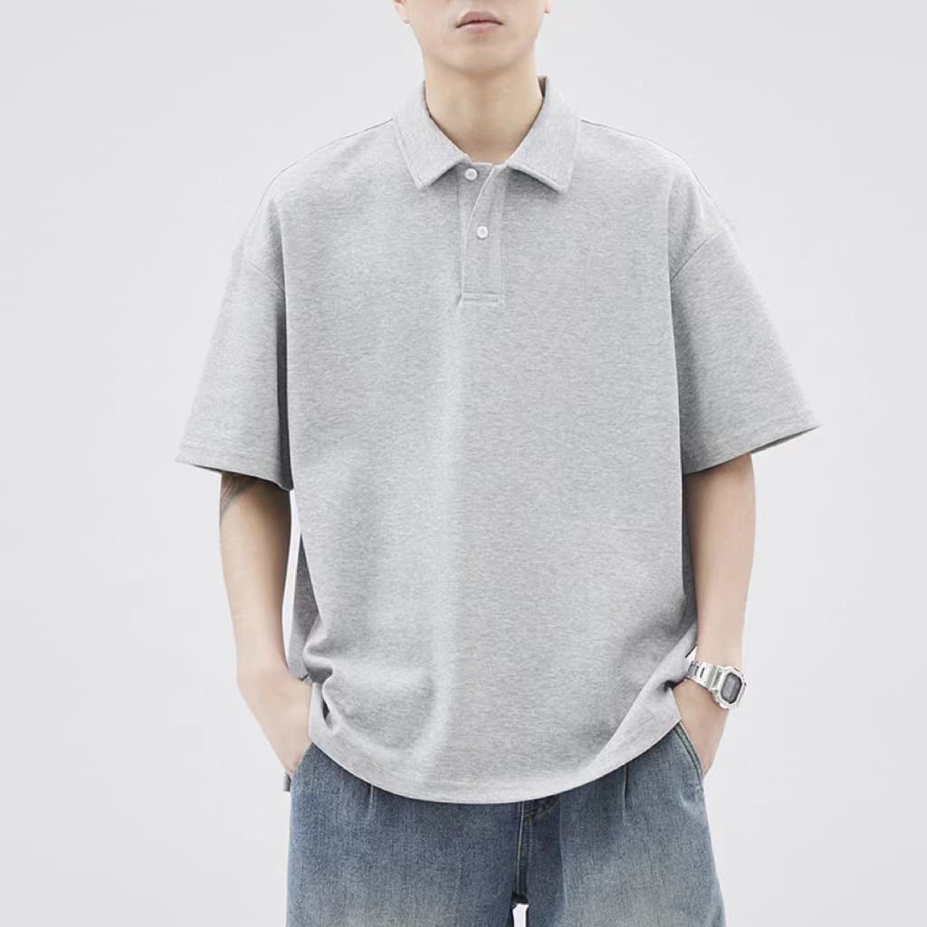 Summer men's waffle lapel short-sleeved POLO shirt loose casual solid color T-shirt top shirt half-sleeved shirt 3