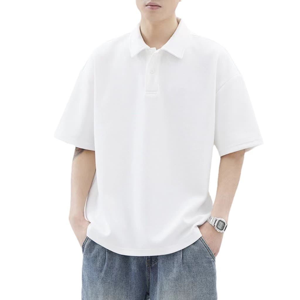 Summer men's waffle lapel short-sleeved POLO shirt loose casual solid color T-shirt top shirt half-sleeved shirt 6
