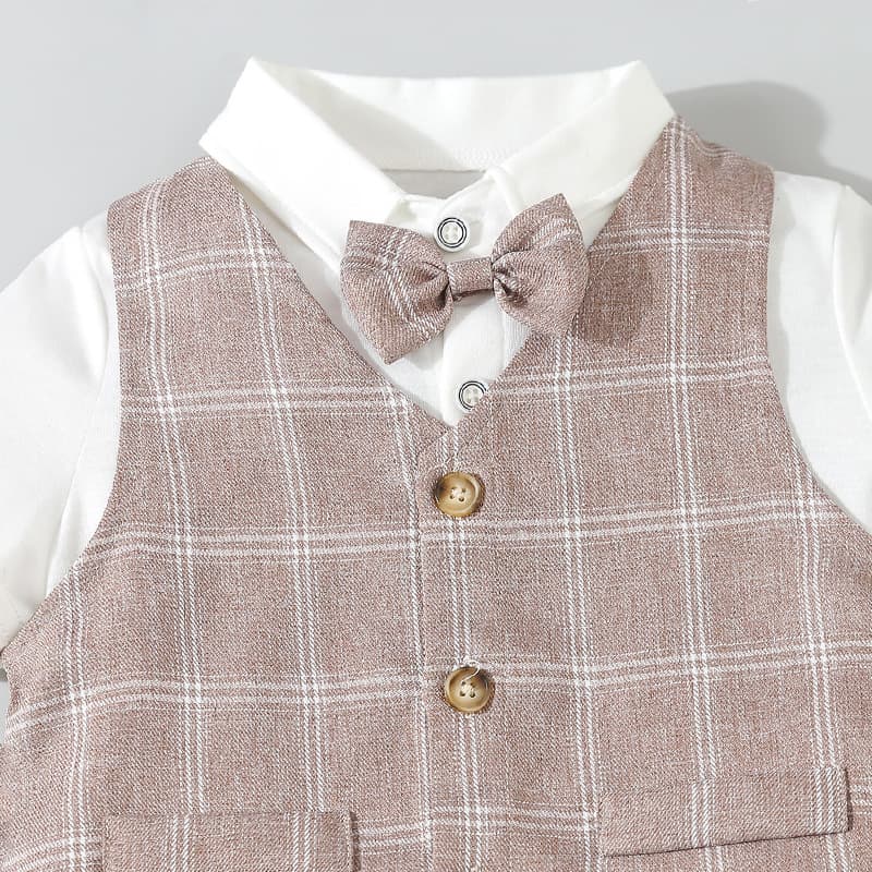 Boy's suit dress suit summer children's short-sleeved shirt vest three-piece set baby gentleman's party costume 3