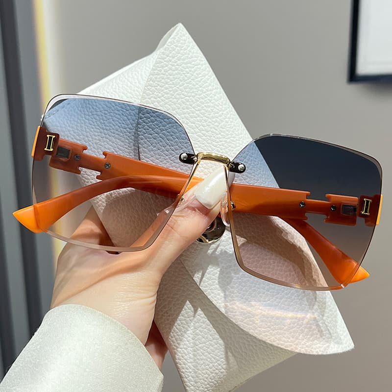 26 new internet celebrity frameless anti-UV trendy sunshade temperament large frame versatile sunglasses sunglasses women's glasses 9