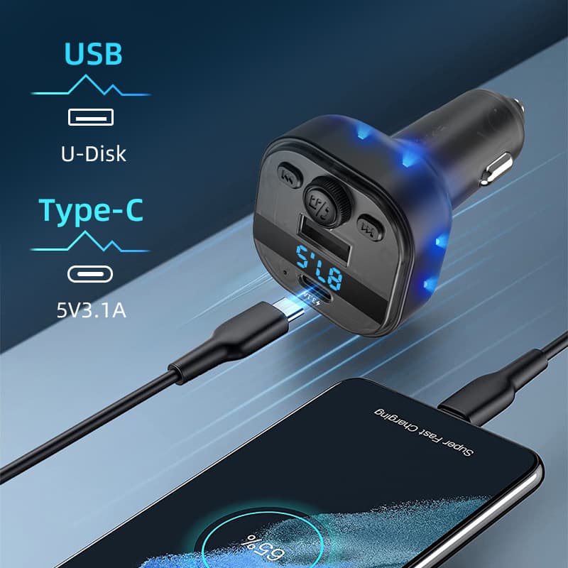 Cross-border new car mp3 player bluetooth fm transmitter translucent car mp3 car charger car charger 3