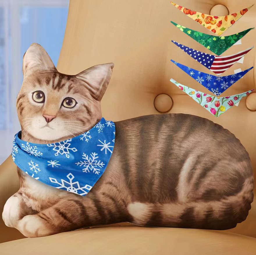 Cross-border new product features three-dimensional cat pillow, replaceable seasonal scarf, sofa pillow, holiday decoration 2