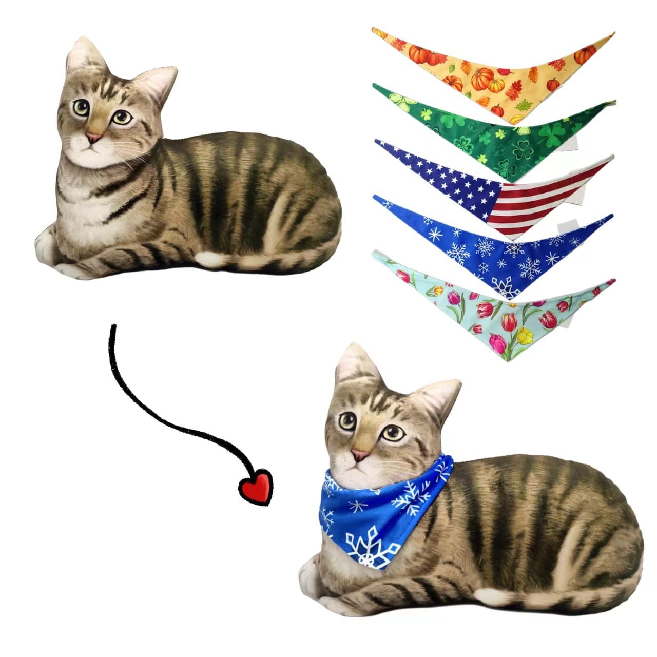 Cross-border new product features three-dimensional cat pillow, replaceable seasonal scarf, sofa pillow, holiday decoration 7
